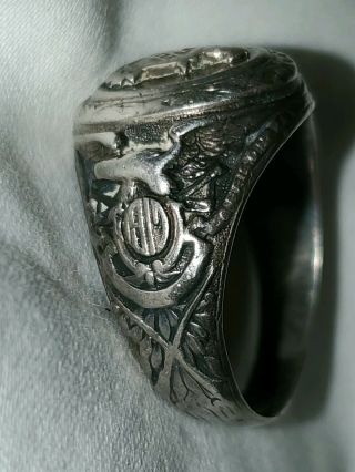 Vintage Ww1 U.  S.  Military 1917 Ring With Cross Rifles And Eagles And Writing