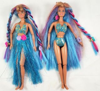 2 Vintage Hula Hair Teresa Barbie Dolls Mattel 1996 Turquoise/purple/pink Hair