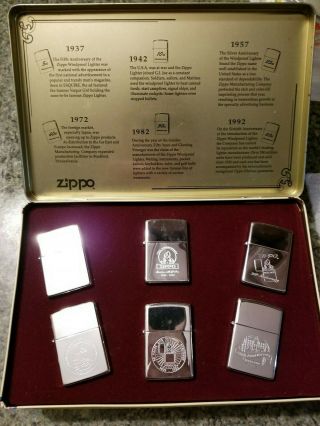 Zippo 60th Anniversary Series 1992 Collectors Edition Tin 6 Lighters