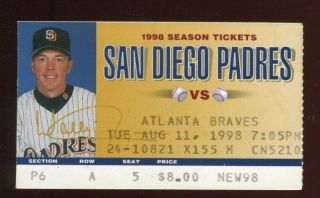 Ticket Baseball San Diego Padres 1998 Atlanta Braves 8/11 Steve Finley Hr