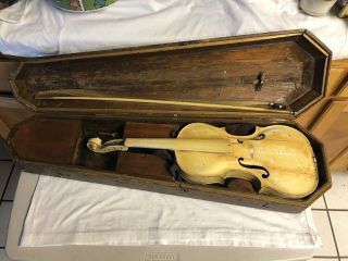 Antique Vintage Jacobus Stainer German Violin Hair Horse Bow And Coffin Case
