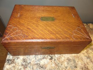Antique 19thc Victorian Oak Writing Letter Traveling Lap Desk Docament Box