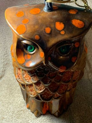 Vintage Ceramic Pottery Glazed Hanging Swag Owl Lamp Light Wow Rare Find