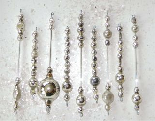 Vintage Silver Mercury Glass Bead Icicle Ornaments Christmas Garland Feather