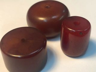 Bakelite Beads,  Set/3,  Dark Amber.  Cherry,  Positive,  48 Grams,