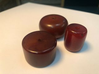 Bakelite beads,  set/3,  dark amber.  cherry,  positive,  48 grams, 2