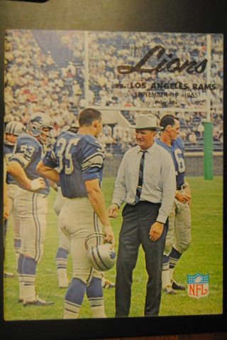 1965 Detroit Lions Vs Los Angeles Rams Football Program - Alex Karras Merlin Olsen