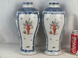 Pair 18th C Chinese Porcelain Blue & White Famille Rose Export Vases