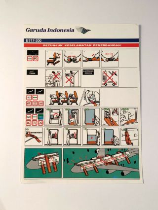 Safety Card Garuda Indonesia Boeing 747 - 300