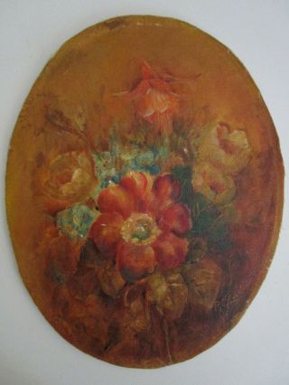 Antique Vintage Oil Painting On Canvas Board Floral Bouquet Signed Victorian