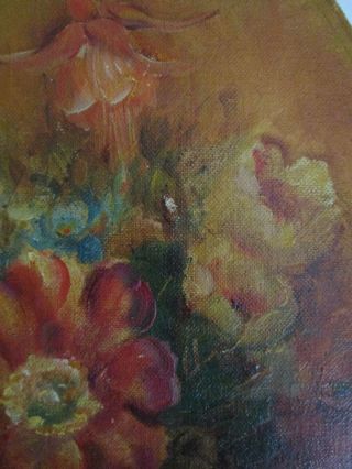 Antique VIntage OIL Painting on Canvas board Floral bouquet Signed Victorian 2