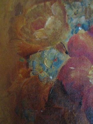 Antique VIntage OIL Painting on Canvas board Floral bouquet Signed Victorian 3