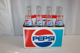 Vintage 8 Pack Pepsi Cola 16 Oz Bottles Cardboard Carry Case 1980 