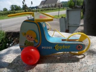 Vintage 1971 Fisher Price Pull Toy Mini Copter 448 Whirlybird Action Helicopter