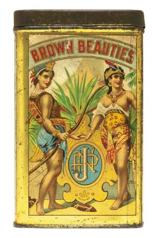 Rare 1910s " Brown Beauties " Litho 25 Cigar Humidor Tin In