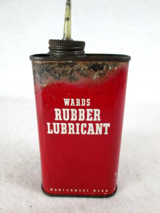 Vintage Montgomery Wards Rubber Lubricant Empty Metal 8 Oz Oil Can