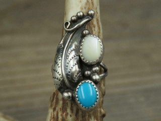 Vintage Old Pawn Navajo Sterling Silver Turquoise & Mother Of Pearl Ring Sz 6.  75