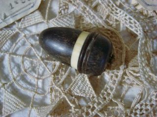 From Antique Sewing Box 19thc Sewing Items Wood Inlay Acorn Needlecase Lace