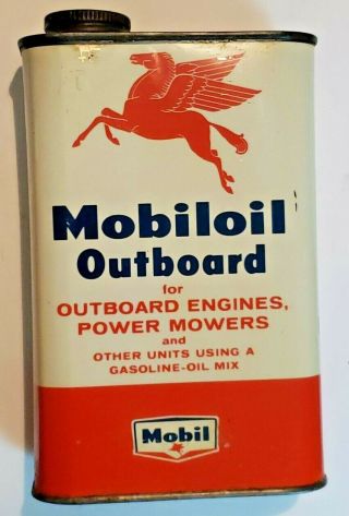 Vintage Full Graphics Mobiloil Outboard Motor Oil 1 Quart Metal Can