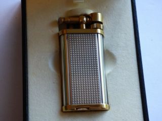DUNHILL UNIQUE LIGHTER - SILVER PLATED HOBNAIL WITH GOLD PLATED TRIM,  BOXED 2