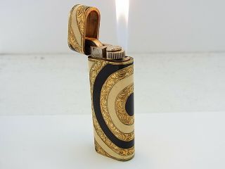 Cartier Paris Roy King K18 Gold Plated Hand Carving Engraved Gas Lighter W/Box 2