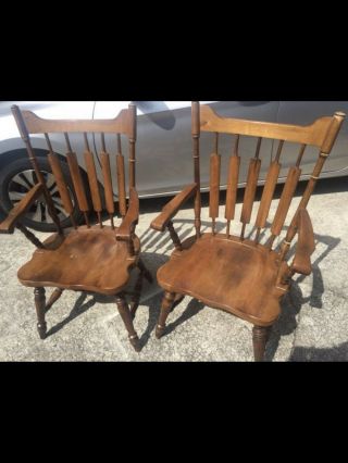 (2) Temple Stuart Rockingham Solid Hard Rock Maple Cattail Back Dining Arm Chair