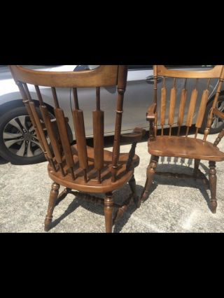 (2) TEMPLE STUART Rockingham Solid Hard Rock Maple Cattail Back Dining Arm Chair 2