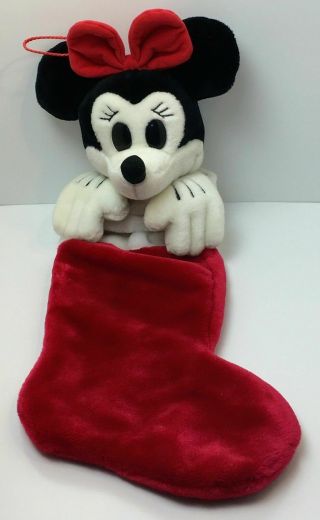 Vintage Disney Minnie Mouse Christmas Stocking Black White & Red 22 "