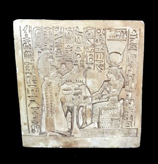 Rare Relief Egyptian Sculpture Plaque Ancient Pharaoh Queen Nefertiti & Isis Art