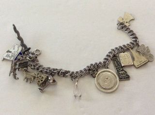 Sterling 925 Silver Charm Bracelet With Approx 12 Assorted Charms Vtg Estate Jew
