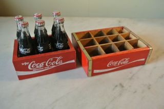 Vtg Miniature 6 Coca - Cola & International Bottles In Wooden Crate Xtra Crate