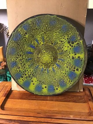 Lg.  13.  5” Blue Green Mcm Pasadena Calif Hanova Arts & Crafts Enamel Copper Tray