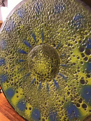 Lg.  13.  5” BLUe Green mcm pasadena calif hanova arts & crafts enamel Copper Tray 2