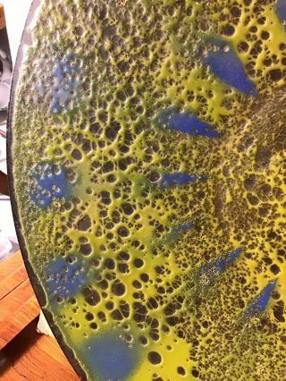 Lg.  13.  5” BLUe Green mcm pasadena calif hanova arts & crafts enamel Copper Tray 3