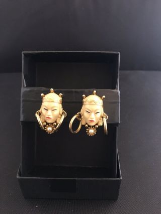 Vintage Unsigned Selro Sellini Asian Princess Exotica Clip Earrings 1940,  S