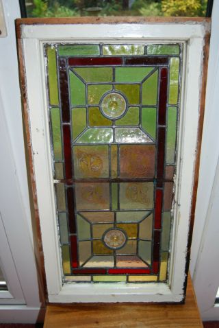 Antique Victorian Stained Glass Rose Window.  With Painted Panels.  Very Good.
