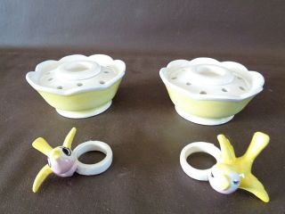 Vintage 1959 Holt Howard Yellow Bird Porcelain Candle Climber Set (3a011)