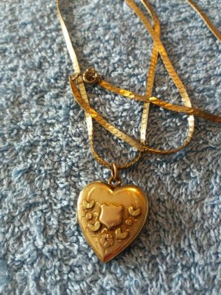 Vintage Very Old Heart Locket J.  M.  F.  Co.  Marked Locket Chain Marked Sn Goldtone