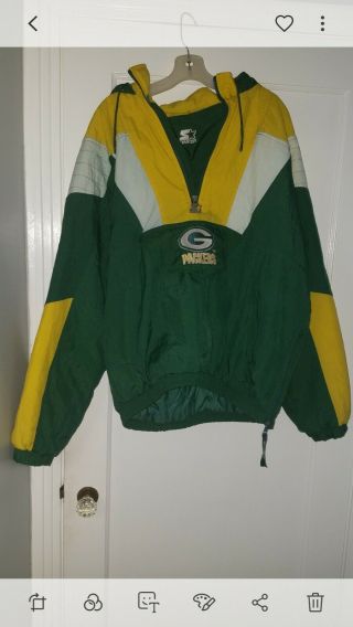 Vtg Starter Pro Line Green Bay Packers Nfl Football Pullover Jacket L