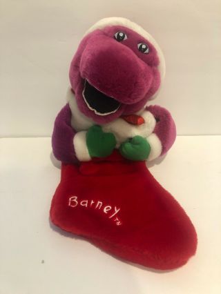 Vintage 1992 Barney The Dinosaur Christmas Holiday Plush Stocking By Dakin