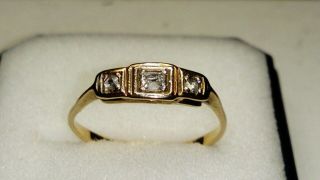 Antique Victorian 18ct Yellow Gold Natural Diamond Three Stone Ring,  Sz M/N 2