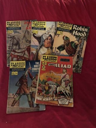 Vintage Comic Book Lot; 5 Silver & Bronze Gold Key Classics Illustrated Charlton