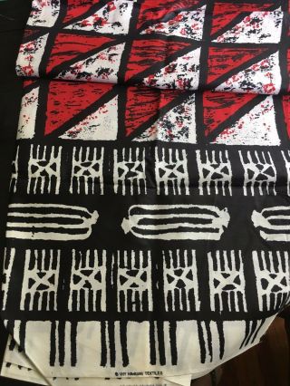 Vintage Hawaiian Textiles Vhy Cotton Fabric Black Red Cream 4 Yds X 44 "