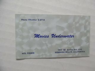1950s Mel Fisher Scuba Diving Underwater Movies Business Card Redondo Ca Vintage