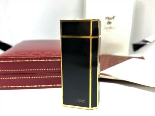 Auth Cartier Lacquer Pentagon 5 - Sided Short Lighter Black / Gold W Box & Case