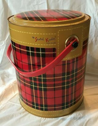 Vintage Skotch Kooler Red Plaid Enameled Metal 4 Gallon Cooler With Tray Inside