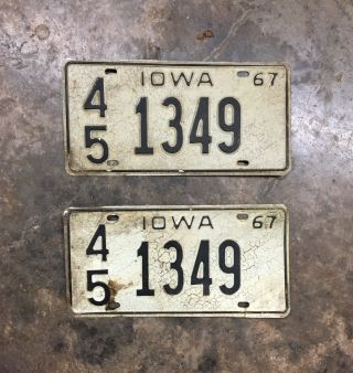 Set Of 2 Vintage 1967 Iowa Howard County License Plates 45 1349