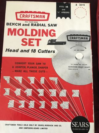 Vtg Craftsman 5 5/8 " Cutting Diameter Radial And Table Saw Molding Set 9 - 3215
