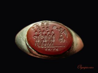 Outstanding Ancient Roman Silver Ring Victory & Praetorian Guard