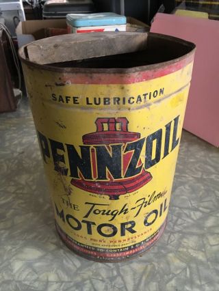 Vintage Larger Sized 5 Quart Pennzoil Motor Oil Empty Metal Can